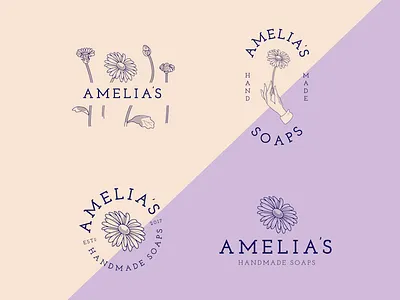 Amelia's Soaps Lockups badge branding daisy flower icon illustration lockup logo