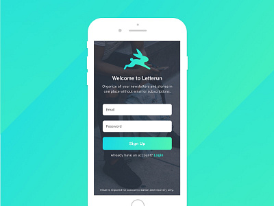 Letterun Sign Up android app branding icon ios iphone mobile ui ux