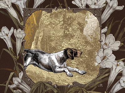 Dogs Run Free dog etching flowers hound