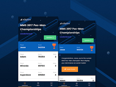 Pacman Leaderboard Mobile UI app development event interactive leaderboard mms pac man pacman scoreboard ui ux
