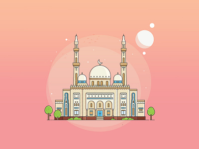 Mosque in the month of Ramadan 1438H 1438h design flat flat design flat icon flat line islam kareem lebaran mosque muslim ramadan