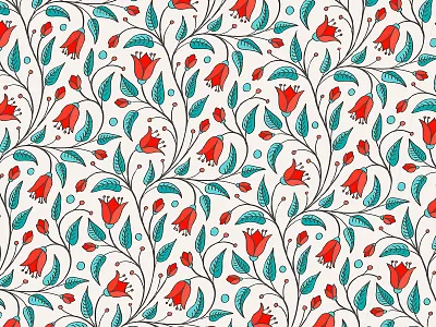 Bellflower, orange and turquoise bellflower floral flourish flower pattern seamless slanapotam tuquoise vector