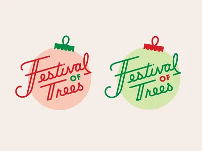 Festival of Trees christmas green holiday lettering logo mark ornament red trees