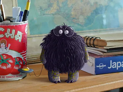 Monster on my bookshelf alien character design digital painting illustration monster