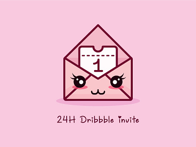 24h Dribbble Invite 24h bigeyes cute dribbble envelope invite one pink