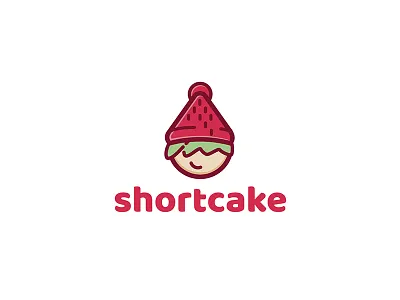 Shortcake Logo child children flat graphic green hat hipster icon illustration logo minimal red