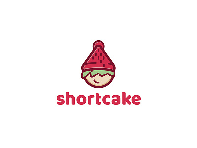 Shortcake Logo child children flat graphic green hat hipster icon illustration logo minimal red