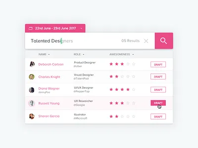 Searching for Awesomeness awesome card draft draft day invite material design popup search ui user ux