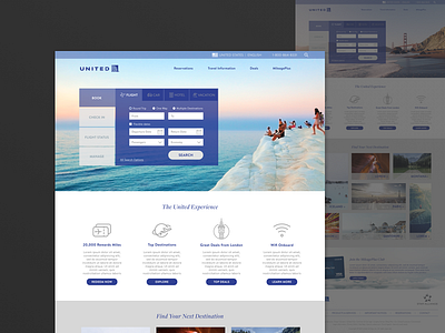 United Redesign - Full View airline airlines app flight planner redesign tabs trip united vacation website