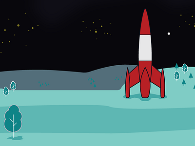 Rocket branding illustration landscape night rocket stars trees