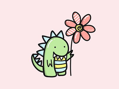 Moomii, the T-Rex Dinosaur be my valentine dino dinosaur flower illustration milomoomii t rex trex dinosaur vector