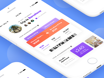 Trip App 🌴 app boarding pass booking bright clean plan travel trip ui ux vacation