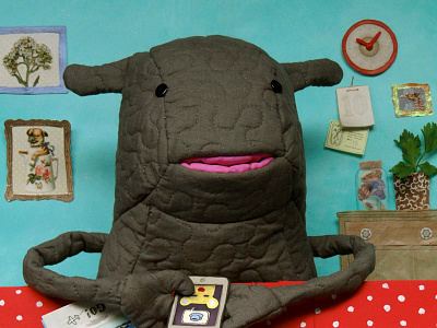 Charlie collage puppet set building textile