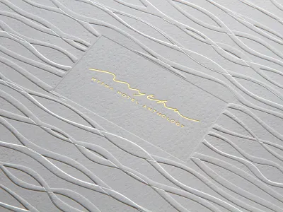 Mytha Hotel Anthology, logo design brand identity branding calligraphy corporate identity emboss hotel hotel design logo logotype luxury pattern symbol