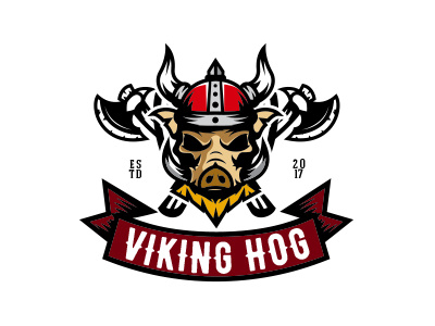 Viking Hog animal ax beard helmet hog horns logo tusk viking warrior