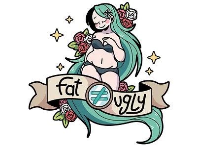 FAT ≠ UGLY chubby cute design fat flowers girl illustrator not ugly pretty vector