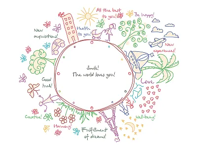 Smile :) card concept doodle hand drawn illustration love smile vector wish world