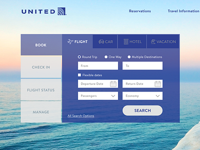 United Redesign - Close Up airline book flight plan redesign tabs ui united ux vacation website