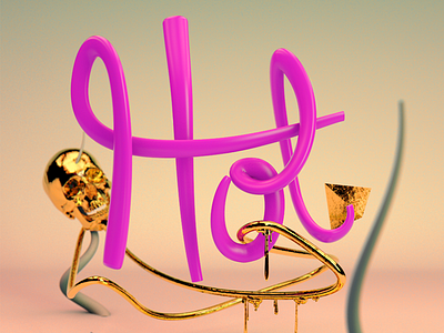 Hot 3d c4d colourful depth gold hot pink lighting render