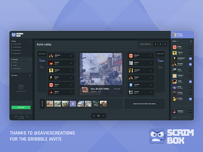 First shot - Lobby for ScrimboxApp dark ui gaming ui