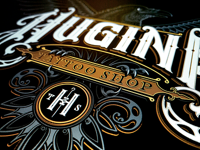 Details of Huginn Tattoo Shop handlettering lettering logotype monogram sketch tattoo typography