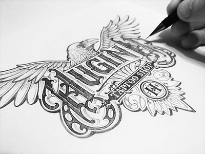 Huginn Tattoo Shop handlettering lettering logotype monogram sketch tattoo typography