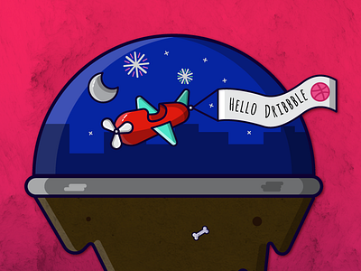 Hello Dribbble! airplane city creative cute debut designer dribbble fireworks first shot inspiration island night