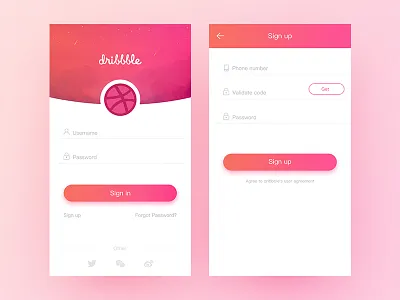 Hello dribbble! app in sign ui up username