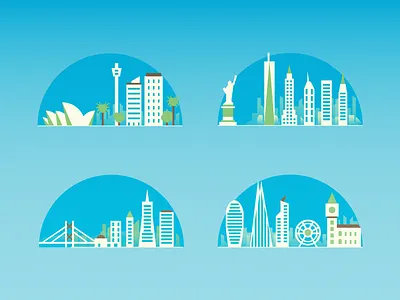 Cities building cities flat illustration london new york san francisco sydney