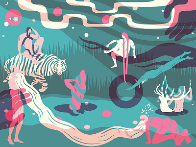 Summer Night, River Side animal body hair men nature night river side summer tiger