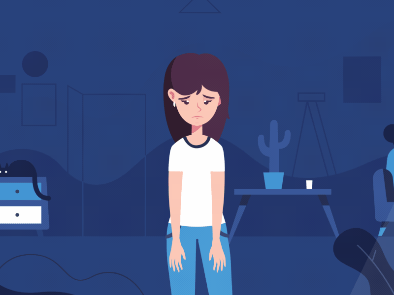 Depression animation character fireart fireart studio forest girl motion design motion graphics sad transition trees