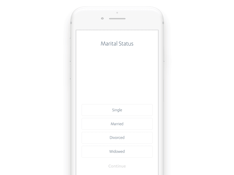 Marital Status Picker animation app halcyon mobile interaction design ios marital status pczohtas picker ui design user interface ux design
