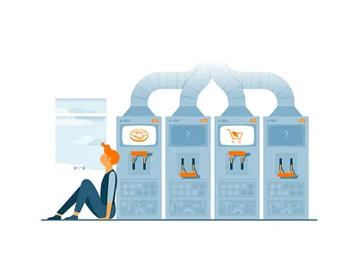 Multiple Channels cat design desktop ecommerce flat girl illustration machine online sales switches woman