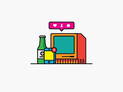 Social Drinker beer communication computer flat design illustration illustrator iphone mac notification phone social media socializing