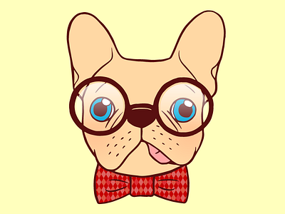 Preppy Frenchie is ready for school in new bow tie bow tie cute cute dog dog french bulldog frenchie glasses illustration nerdy pet preppy puppy