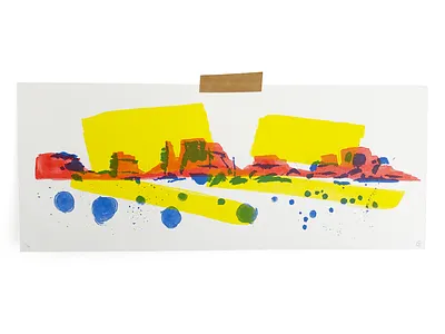 Valley Print brushed bushes illustration landscape paint rocks print riso utah