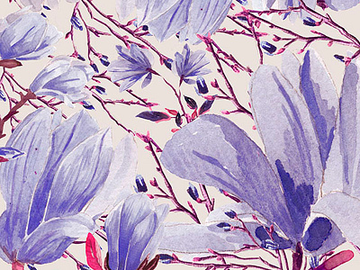 Blue magnolias blue floral flowers pattern watercolor