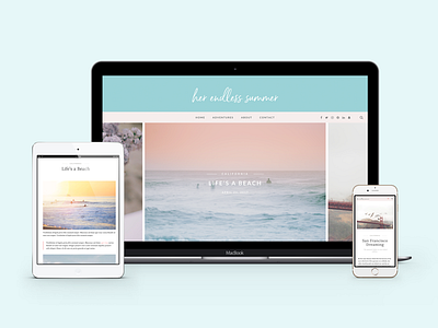 Her Endless Summer blog feminine minimal mockup personal teal visual web design website wordpress