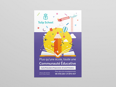 Tulip School education flat illustration kids poster