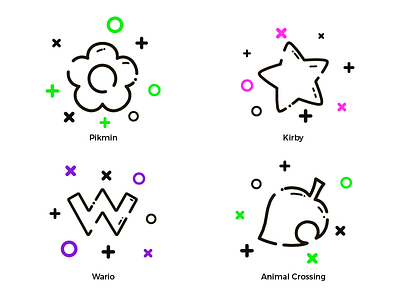 Super Smash Bros. Icons animal crossing bros icon kirby outline pikmin smash stroke super wario