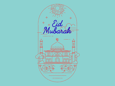 Eid Mubarak 1438 H eid emblem illustration line monoline mosque