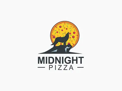 Midnight Pizza Logo clever howling logo midnight moon pizza wolf