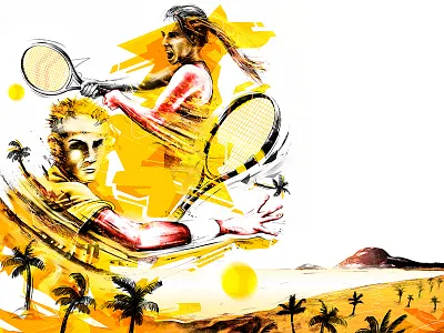 Commissioned Tennis Illustration (2/2) abstract beach design digital energetic illustration manning photoshop riviera tennis traditional vibrant