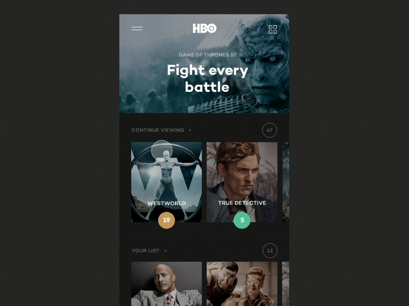 Settings app configuration game of thrones hbo interaction layout settings tv show