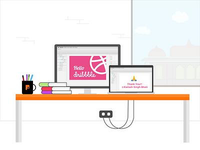 Hello Dribbble!! debute imac jaipur macbook punchh work station