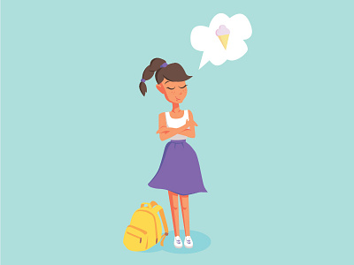 Girl illustration for App bag cloud flat girl ice cream illustration school skirt summer think
