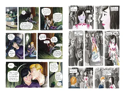 Muse, Part 1, Pages 1 & 2 comic book comics illustration ink wash muse noir underpainting watercolor writing