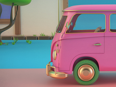 Pink Road 3d car cartoon color cute fan funny pink road toon tree