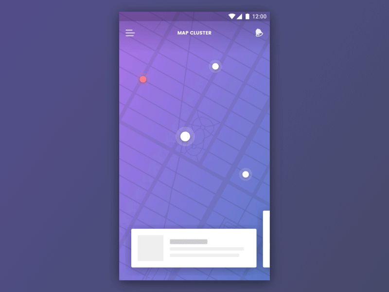 Map Marker Clustering 02 animation app cards clustering gif interaction map markers mobile