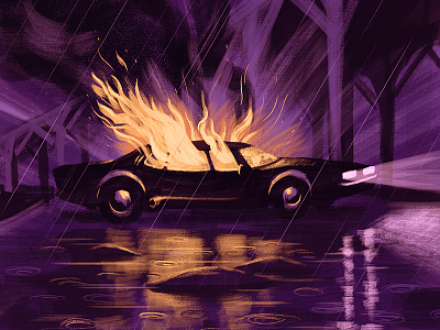 Get Rid Of The Evidence car city crime fire flames light lighting night noir painting rain reflection